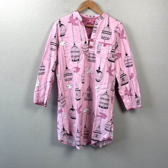 Nick & Nora Flannel Sleepshirt Bird Cage Pajama Nightgown - Picture 1 of 6